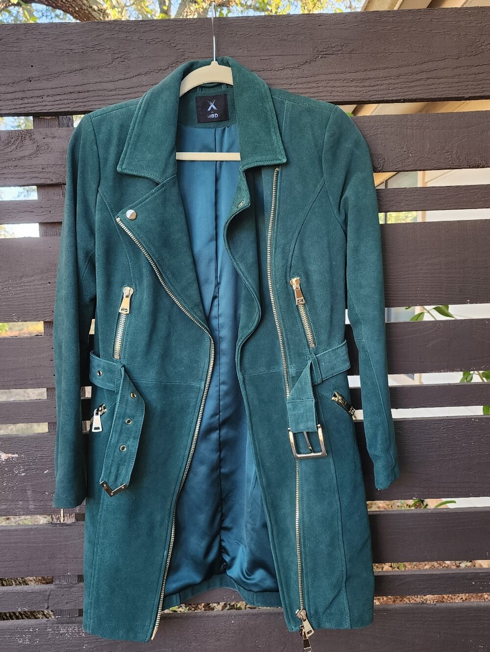 X By NBD Teal Suede Leather Dress Jacket Size Small